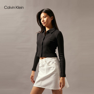 Calvin Klein Jeans24秋季女士休闲简约ck刺绣纽扣衬衫领修身T恤J224673 BEH-太空黑 S