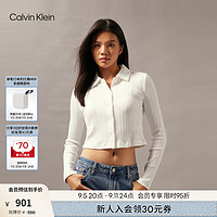 Calvin Klein Jeans24秋季女士休闲简约ck刺绣纽扣衬衫领修身T恤J224673 YAF-月光白 S