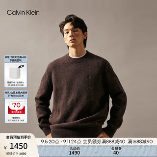 Calvin Klein Jeans24秋季新款男士休闲通勤ck刺绣净色圆领针织衫毛衣J327336 0HD-铁棕