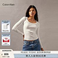 Calvin Klein Jeans24秋季女士休闲通勤ck大圆领修身打底长袖T恤J224578 YAF-月光白 M