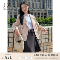 玖姿·安娜蔻复古英伦风驳领抽绳短款无龄风衣外套女装2024秋季 粉红 2XL