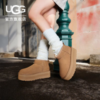 UGG 女士舒适时尚经典迷你纯色厚底保暖休闲短筒雪地靴 1135092 栗色 43