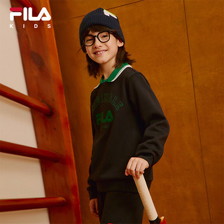 FILA【斐暖】斐乐童装儿童卫衣2024冬男女童加绒保暖翻领上衣 传奇蓝-NV 105cm