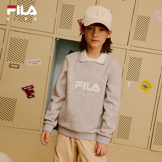 FILA【斐暖】斐乐童装儿童卫衣2024冬男女童加绒保暖翻领上衣 中色花灰-MG 105cm