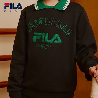 FILA【斐暖】斐乐童装儿童卫衣2024冬男女童加绒保暖翻领上衣 传奇蓝-NV 165cm