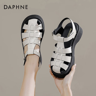 达芙妮（DAPHNE）达芙妮罗马凉鞋女外穿季松糕软底沙滩鞋女鞋时尚猪笼鞋QJ4 米白色 37