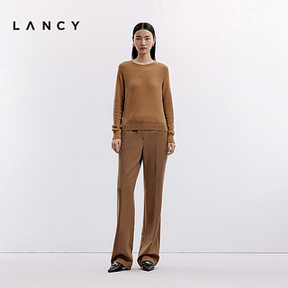 朗姿/LANCY2024冬季高端纯羊绒轻薄保暖针织衫女圆领柔软上衣 浅咖色 3XL