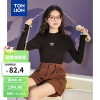 唐狮 TONLION2024早秋女半高领刺绣长袖打底衫TB 黑色 L