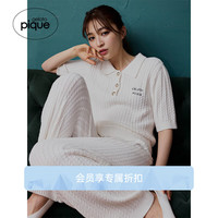 gelatopique24早秋新品女睡衣纯色竖条罗纹衬衫领上装PWNT244105