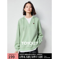 初语拼接假两件连帽卫衣女2024秋季爱心刺绣宽松减龄运动上衣 薄荷绿 S