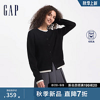 Gap女装2024初秋纯羊毛罗纹拼接下摆针织衫开衫外套634177 黑色 160/80A(S) 亚洲尺码