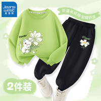 真维斯女童秋装套装2024儿童秋季运动女孩春秋款卫衣裤子两件套童装 果绿 绿花朵猫+黑 小白花X 160cm