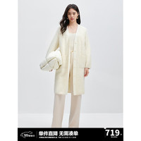太平鸟阿尔巴卡羊驼毛慵懒感白色长款针织开衫女冬装新款毛衣外套