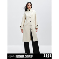 太平鸟大师甄毛系列围巾全羊毛长款双面呢大衣女品质白色毛呢外套 米白色