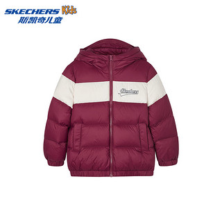 Skechers斯凯奇儿童梭织短款羽绒服三防秋冬季2024男女童外套L424K033 杜鹃红/01CE 140cm