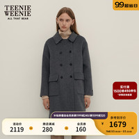 Teenie Weenie【澳毛】小熊2024秋季长款翻领双面毛呢大衣外套 灰色 170/L