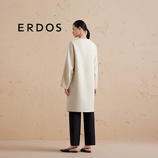 ERDOS【羊绒大衣】24秋冬新品茧型圆领宽松长款大衣女无染色毛呢大衣 白 1