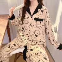 婧麒(JOYNCLEON)月子服怀孕期大码睡衣开衫长袖套装女时尚家居休闲服 插色领围巾狗Jyz160696 L码
