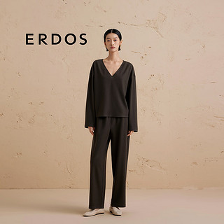 ERDOS【精纺羊绒圆机】24秋冬新品九分香蕉裤松紧腰宽松直筒裤女休闲裤 军绿 1