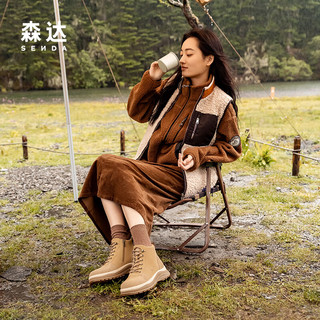 森达工装靴女子2024年冬季户外休闲短靴4UQ41DD4 浅棕 36