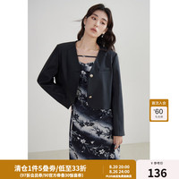 独束大码女装简约高級感短款皮衣女经典V领优雅气质2024春装短外套 黑珍珠 3