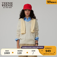 Teenie Weenie小熊秋季v领绞花毛衣针织衫时髦质感软糯 象牙白 165/M