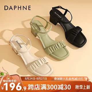 达芙妮（DAPHNE）达芙妮 凉鞋女凉拖高跟鞋女2024年夏季一字带气质法式粗跟QJ1 米色 39