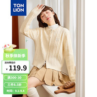 唐狮 TONLION女毛线衫2024秋季圆领前胸小细节绞花拉链开襟毛线衫TB 杏米色 L