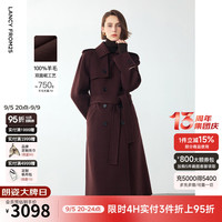 朗姿纯羊毛复古高级感大衣外套女2024年冬季通勤气质毛呢外套 葡萄紫红色 M
