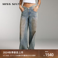 MISS SIXTY2024秋季新款牛仔裤低腰镂空蝴蝶腰阔腿裤宽松磨破长裤 灰蓝
