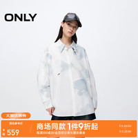 ONLY2024冬季新款时尚潮酷拼接泼墨印花宽松落肩衬衫女