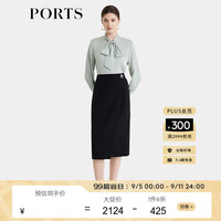 PORTS宝姿女装2024早秋新款简约百搭时尚扣饰叠片造型半身裙 黑色