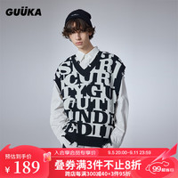 古由卡(GUUKA)美式复古黑白拼接v领针织背心男秋潮 小众设计感宽松上衣百搭 黑色 S
