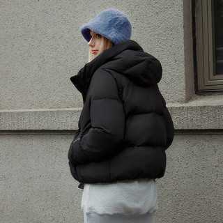 坦博尔小个子面包羽绒服女短款2024连帽保暖韩版秋冬外套TBF330332J 黑色 155/80A