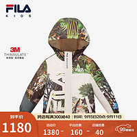 FILA【新雪丽棉】斐乐童装儿童棉服2024冬男大童连帽保暖上衣 满印一-ZA 140cm