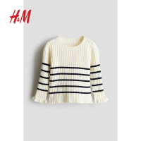 H&M2024秋季童装女婴圆领针织衫1230835 奶油色/黑色条纹 90/48