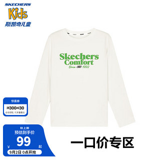 Skechers斯凯奇童装春秋季男女童针织长袖T恤衫儿童休闲运动上衣L324K101 棉花糖白/0074 120