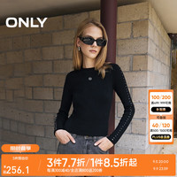 ONLY2024秋季新款简约百搭气质刺绣修身圆领针织衫女
