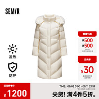森马 Semir羽绒服女长款可脱卸狐狸毛毛领连帽2024新款防水发热鹅绒冬装