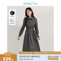 茵曼（INMAN）气质百褶连衣裙2024秋季女装新款绑带收腰显瘦A字宽松裙子