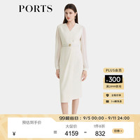 PORTS宝姿女装2024早秋新款简约修身奶白色叠片收腰A字连衣裙 奶白色