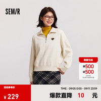 森马 Semir卫衣女小狗套头衫oversize冬2024抓绒立领叠穿 浅花灰00232 150/76A/XS