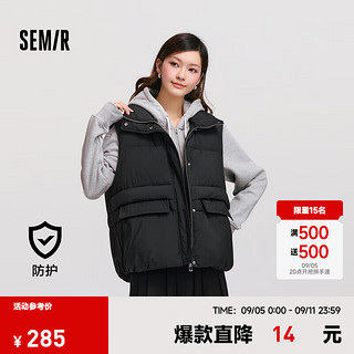 森马棉马甲女防水纯色百搭oversize冬2024立领外套 黑色90001 150/76A/XS