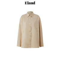 ELAND衣恋衬衫女不规则系扣圆弧下摆纯棉休闲长袖2024秋季 浅卡其色(36)L/Beige L/170