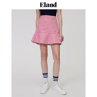 ELAND衣恋高腰半身裙女荷叶边包臀裙小香风千鸟格纹短裙子夏季 粉色(25)Pink S/160