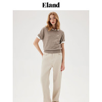 ELAND衣恋圆领针织衫女温柔甜美短袖T恤弹力柔软2024夏季 中褐色(89)M/BROWN M/165