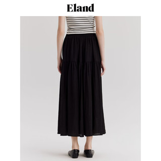ELAND衣恋半身裙女垂坠感A字半裙松紧腰褶裥长裙2024夏季 黑色(19)Black S/160