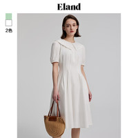 ELAND衣恋连衣裙女精致刺绣大翻领甜美风收腰显瘦A字裙 白色(10)White L/170
