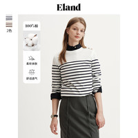 ELAND衣恋基础款微宽松条纹T恤百搭美式学院风上衣2024早春 藏青色(59)Navy M/165