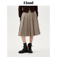 ELAND衣恋半身裙女经典百褶长裙休闲通勤裙子2024夏季 卡其色(35)Beige S/160